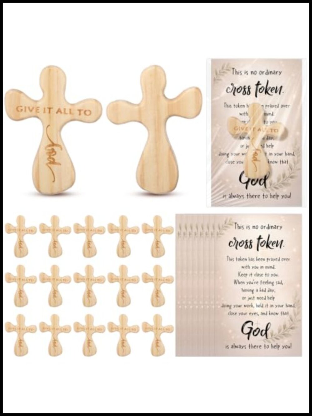 Wooden Pocket Prayer Crosses Give It All to God Cards Christian Gift Set